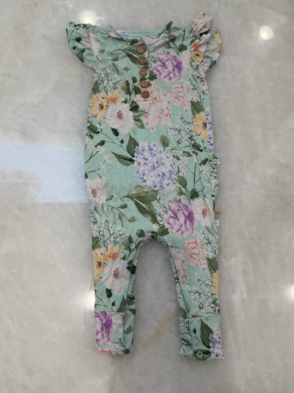 Posh Peanut Mint Floral Romper with Pastel Blooms